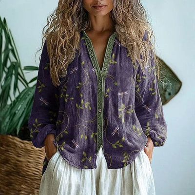 Vivily | Vintage Bluse mit Blattdruck