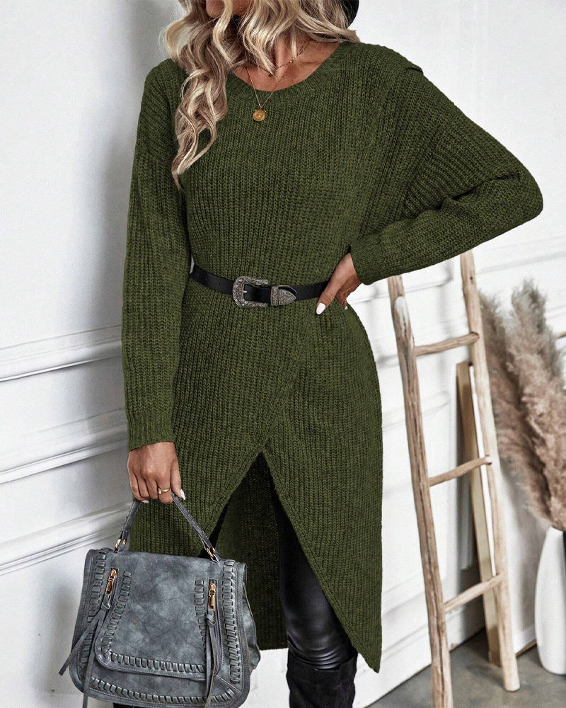 VIVILY | Langes Effekten Strickkleid