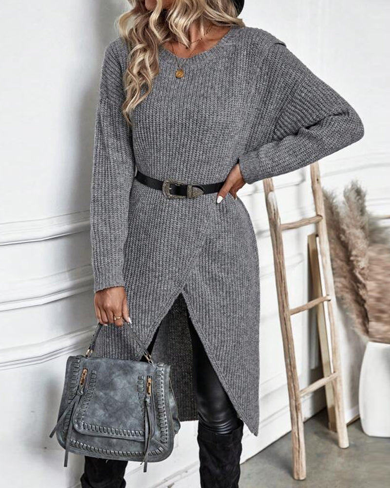 VIVILY | Langes Effekten Strickkleid