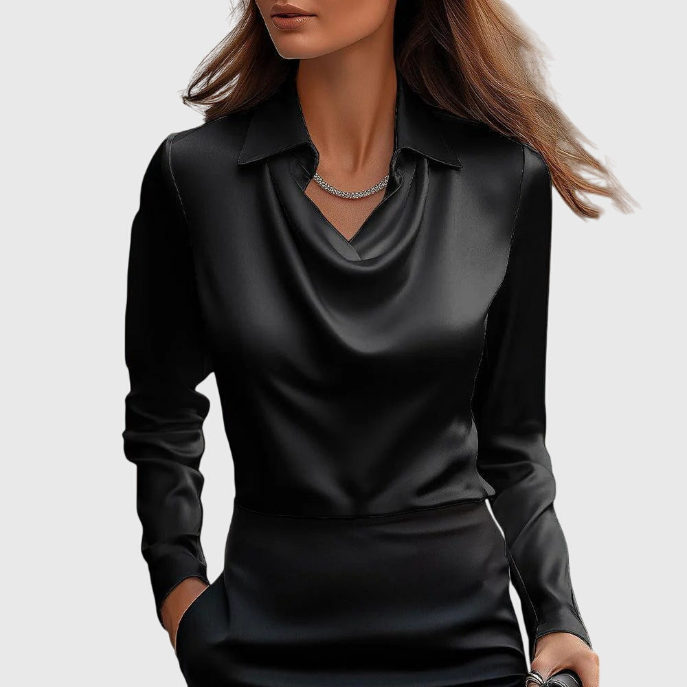Anneliese™ | Bluse mit edlem Glanz & Faltenausschnitt