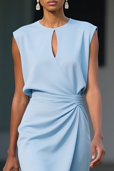 Annette™ | Klassisches Midi-Kleid mit Rundhalsausschnitt und Kappenärmeln – Zeitlose Eleganz für jeden Tag