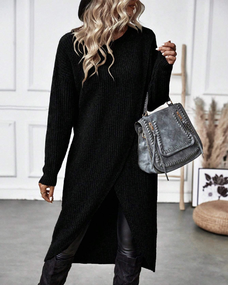 VIVILY | Langes Effekten Strickkleid