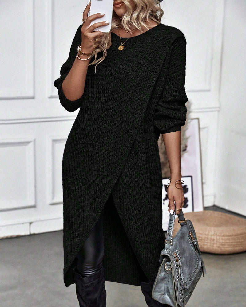 VIVILY | Langes Effekten Strickkleid