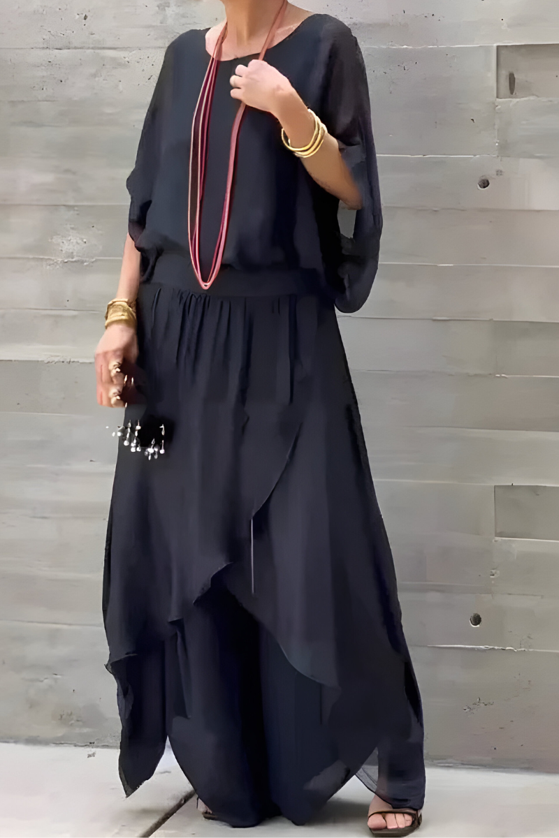 Mathilda™ | Weites Top & Hose mit Schlitz – Zweiteiliges Chiffon-Set