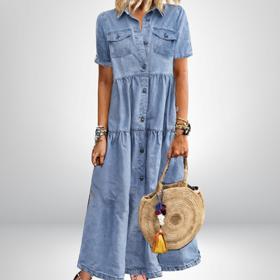 VIVILY | Weiches Denim-Kleid mit Knöpfen