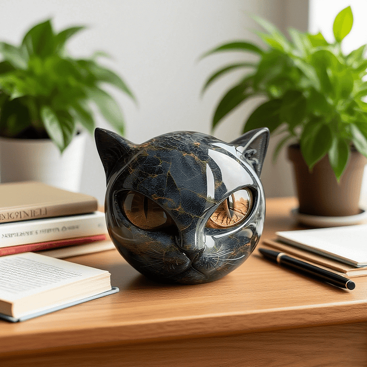 Elara™ | Skulptur Schwarzer Katzenkopf