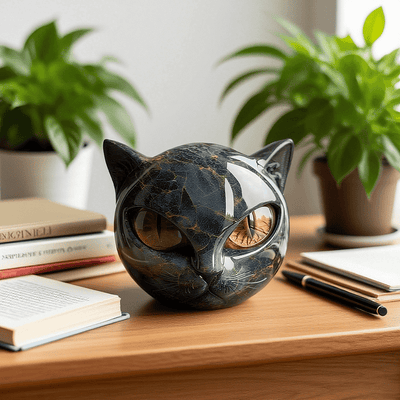 Elara™ | Skulptur Schwarzer Katzenkopf