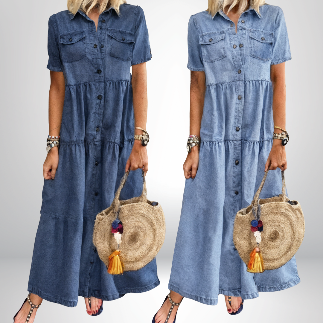 VIVILY | Weiches Denim-Kleid mit Knöpfen