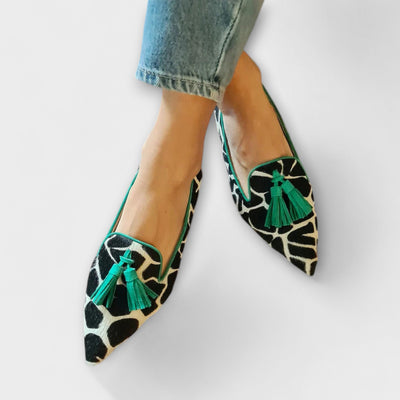 Ottilia – Elegante Mokassins mit Quasten und Animal-Print