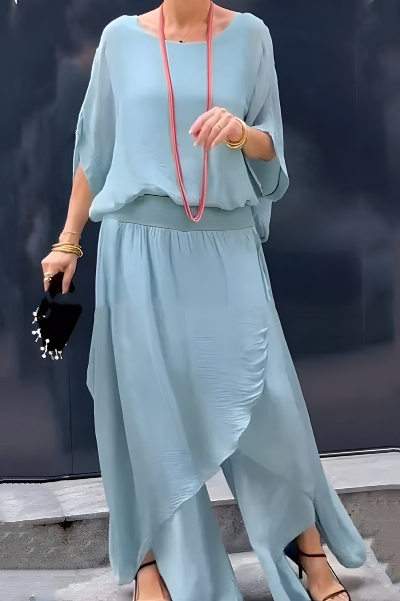 Mathilda™ | Weites Top & Hose mit Schlitz – Zweiteiliges Chiffon-Set