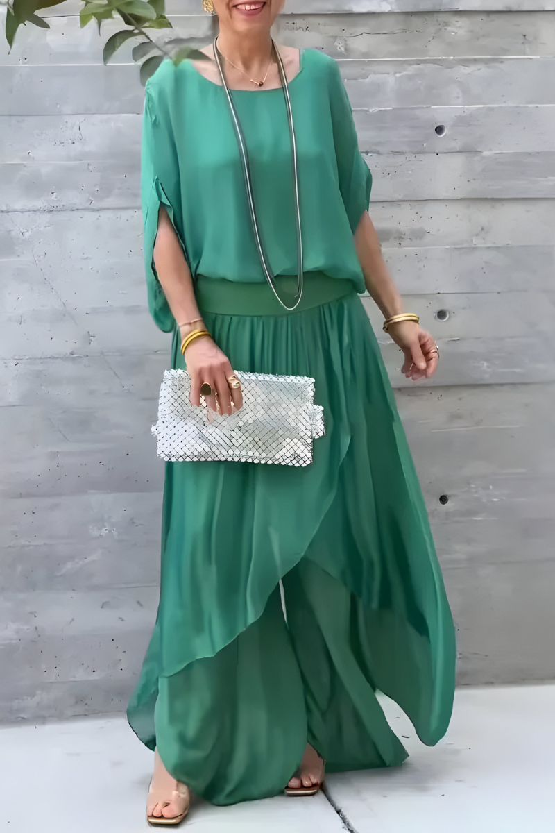 Mathilda™ | Weites Top & Hose mit Schlitz – Zweiteiliges Chiffon-Set