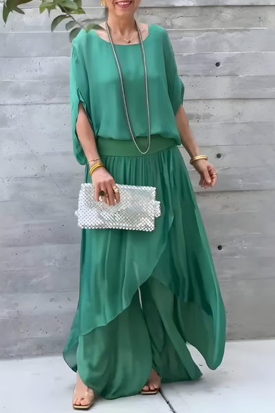 Mathilda™ | Weites Top & Hose mit Schlitz – Zweiteiliges Chiffon-Set