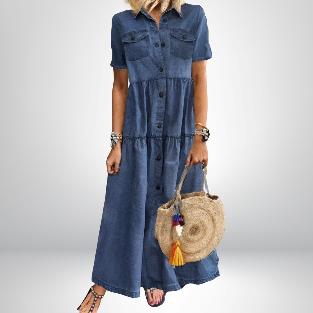 VIVILY | Weiches Denim-Kleid mit Knöpfen