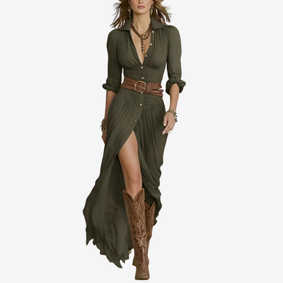 VIVILY | Maxi-Fließkleid mit Gürtel