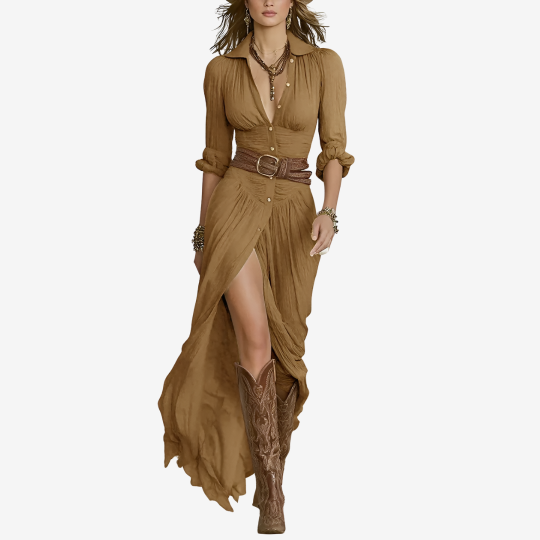 VIVILY | Maxi-Fließkleid mit Gürtel