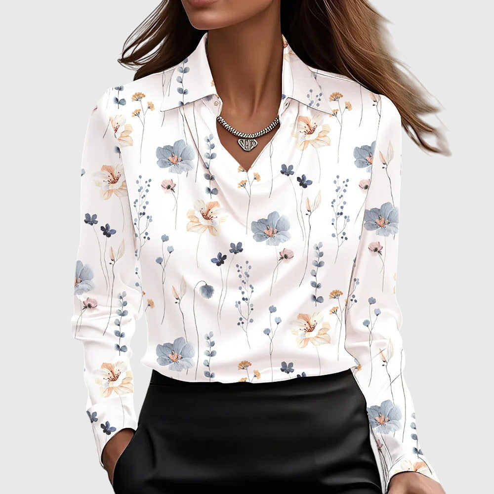 Anneliese™ | Bluse mit edlem Glanz & Faltenausschnitt