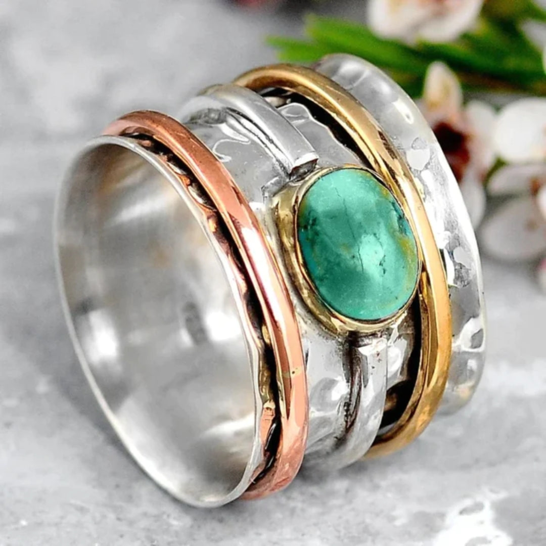 VIVILY | Retro Gold-Silber Türkis Ring