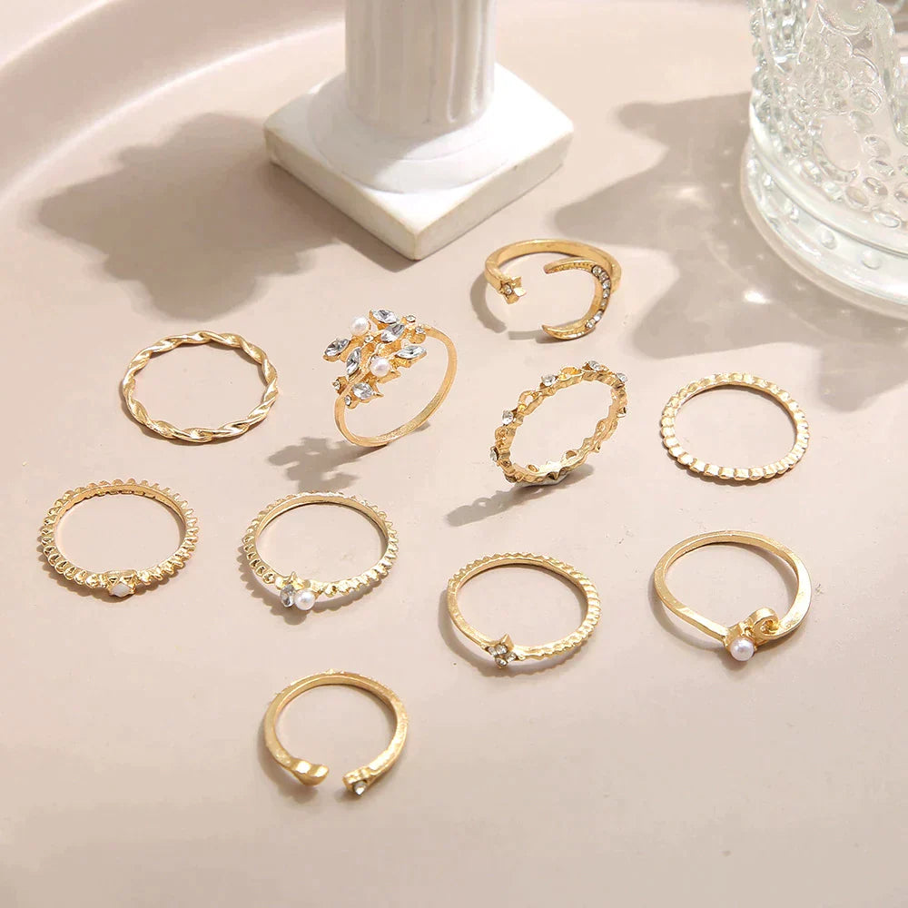 VIVILY | Set aus 10 eleganten Boho-Ringen für einen raffinierten Look
