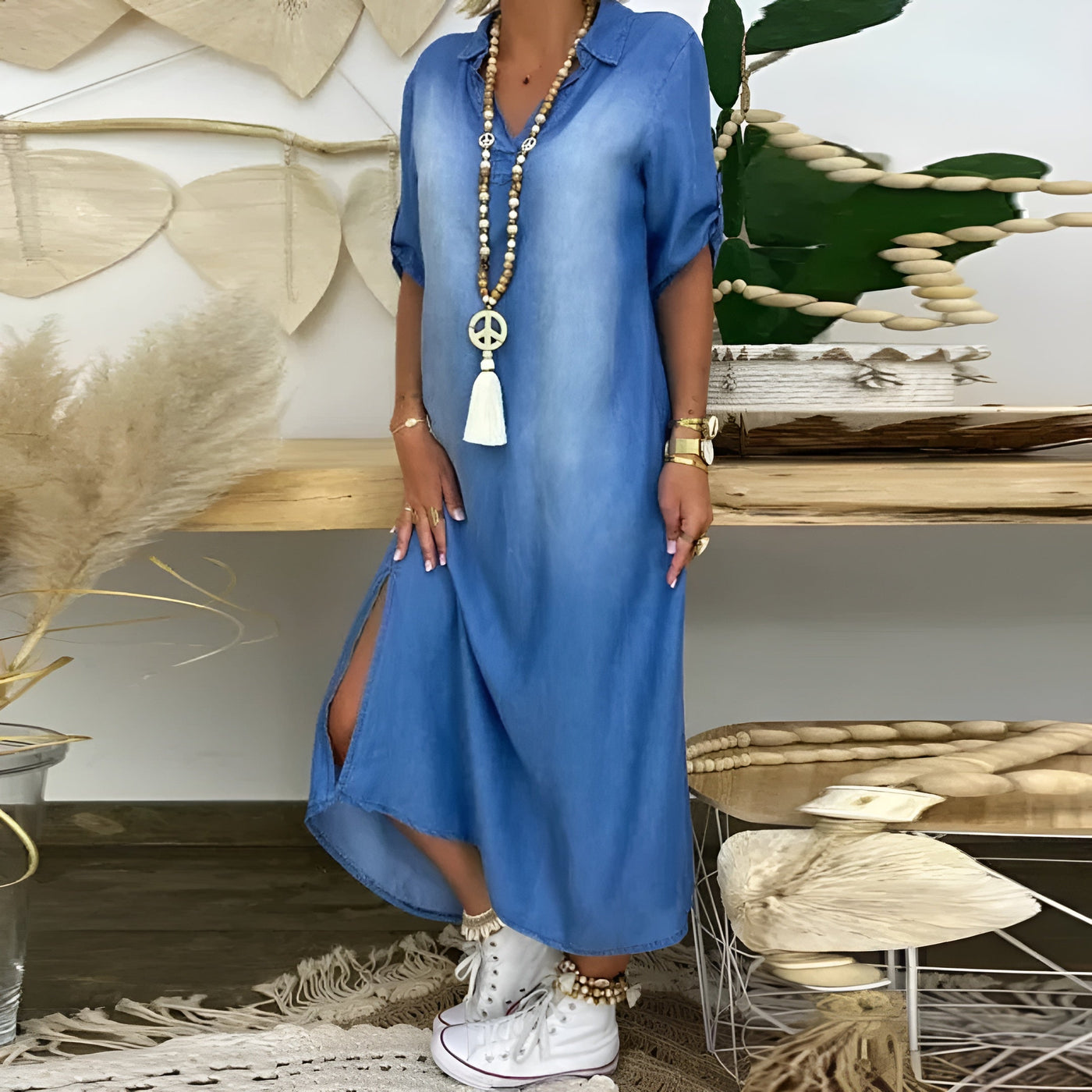 VIVILY | Denimkleid mit V-Ausschnitt