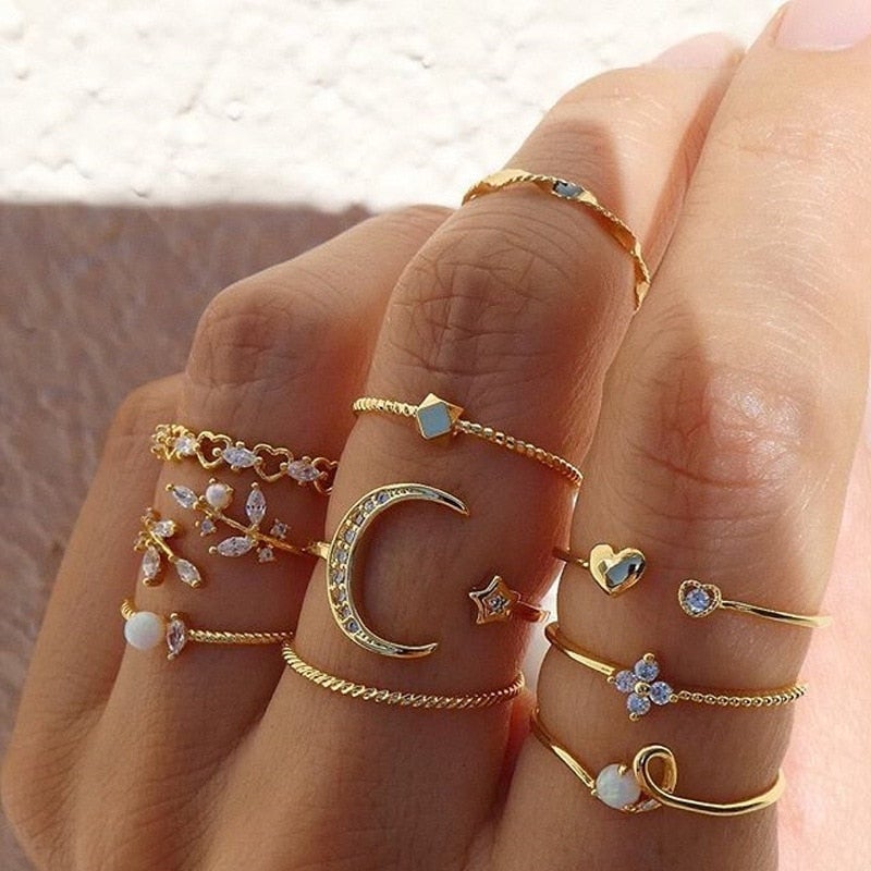 VIVILY | Set aus 10 eleganten Boho-Ringen für einen raffinierten Look