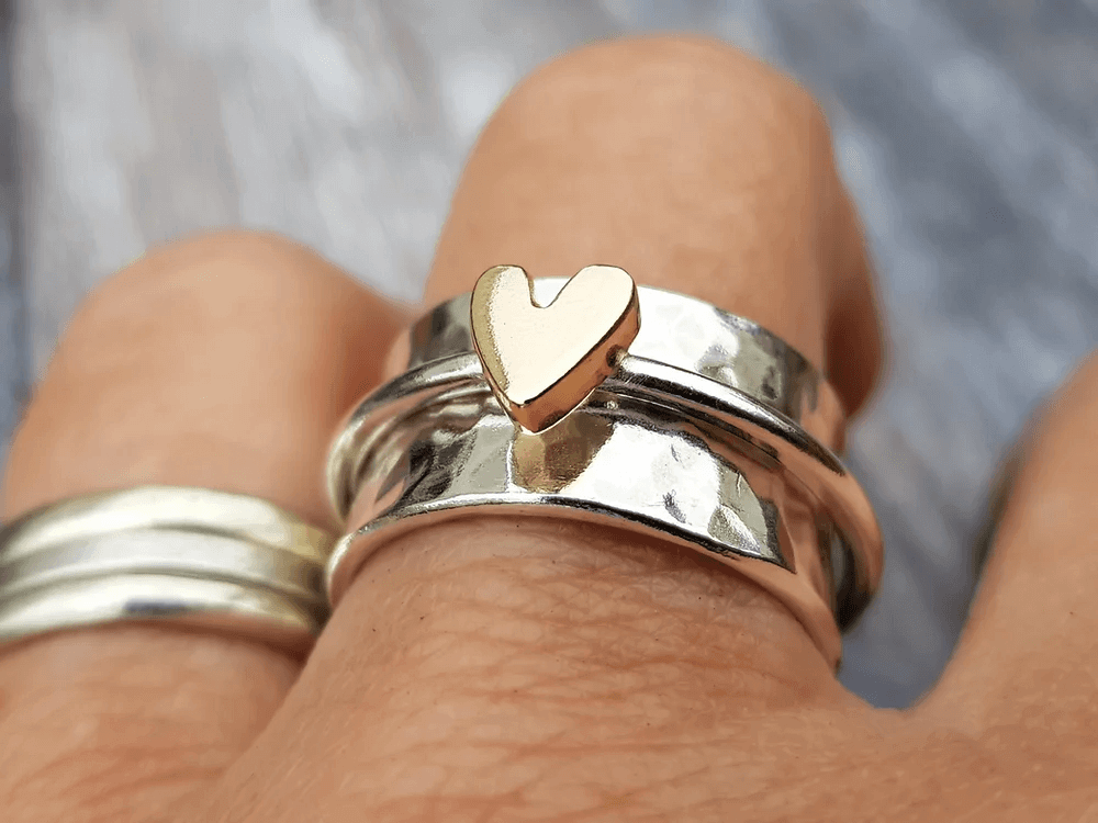 VIVILY | Goldenes Herz Silberring