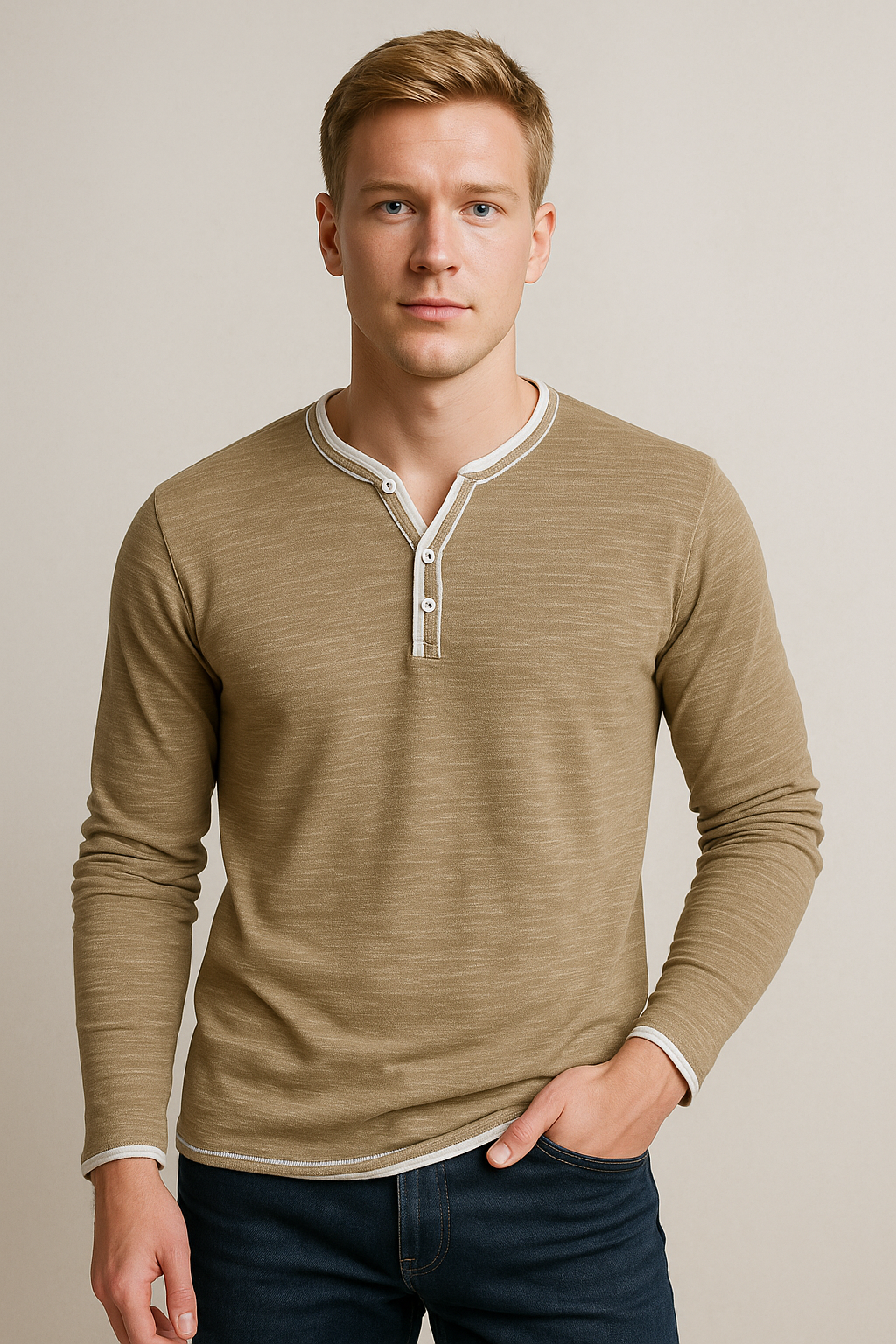 Vivily | Herren Langarmshirt mit V-Ausschnitt