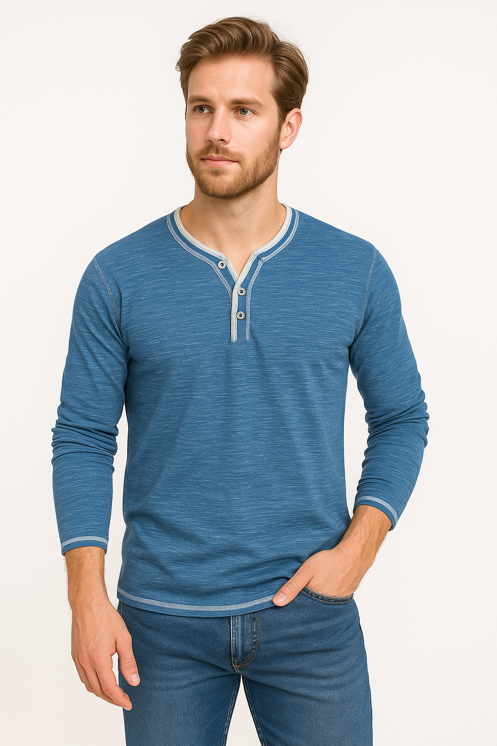 Vivily | Herren Langarmshirt mit V-Ausschnitt