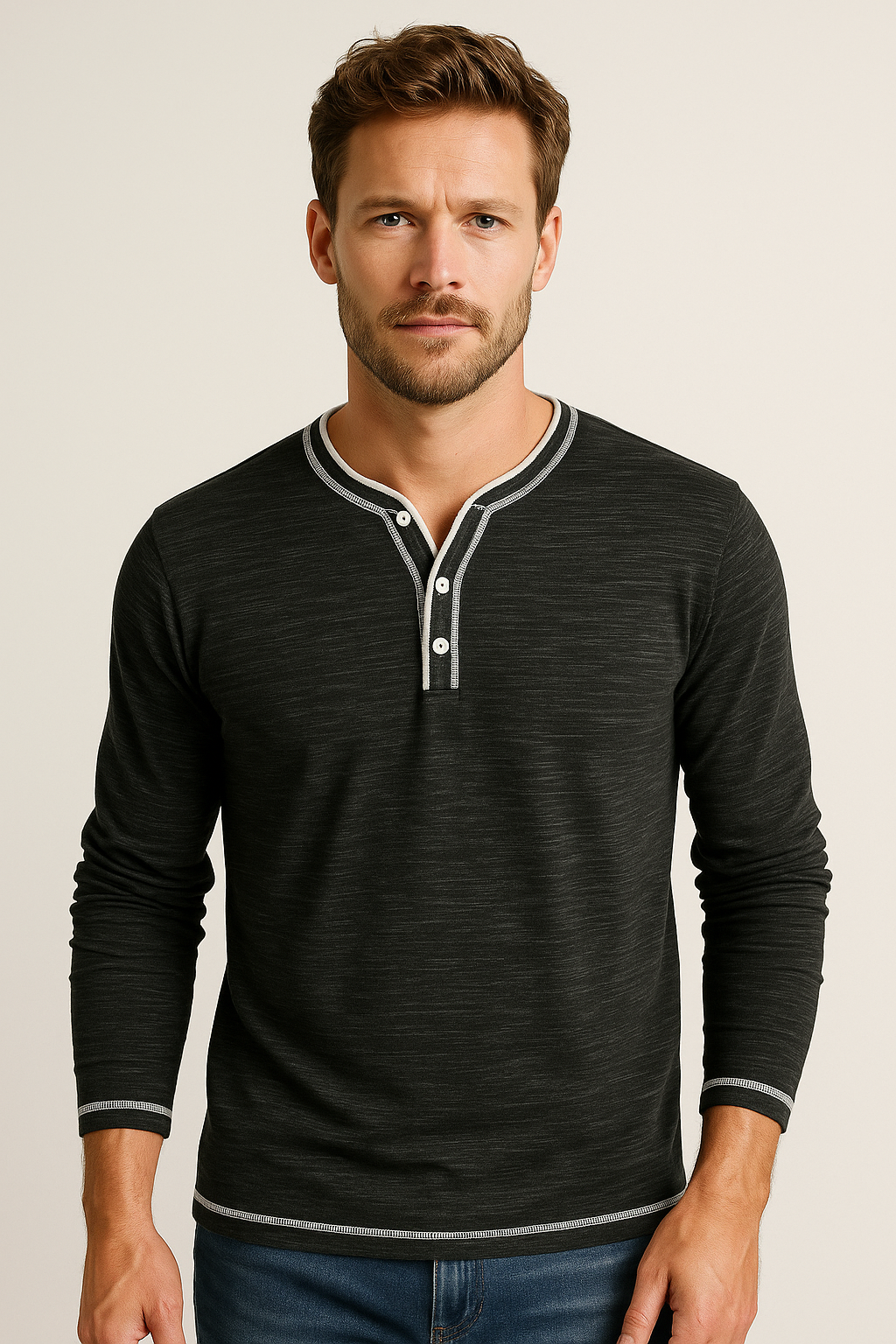 Vivily | Herren Langarmshirt mit V-Ausschnitt