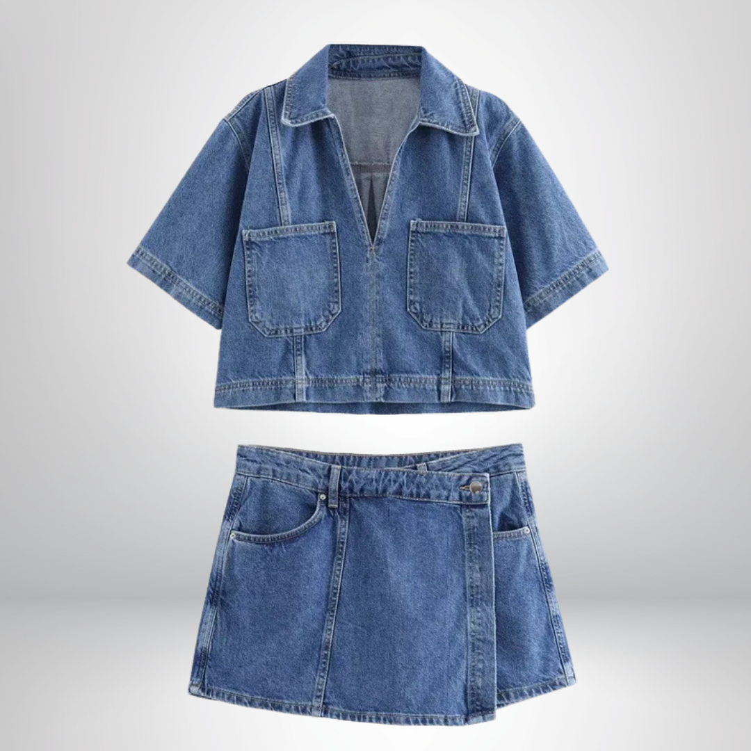 VIVILY | V-Ausschnitt Denim Set