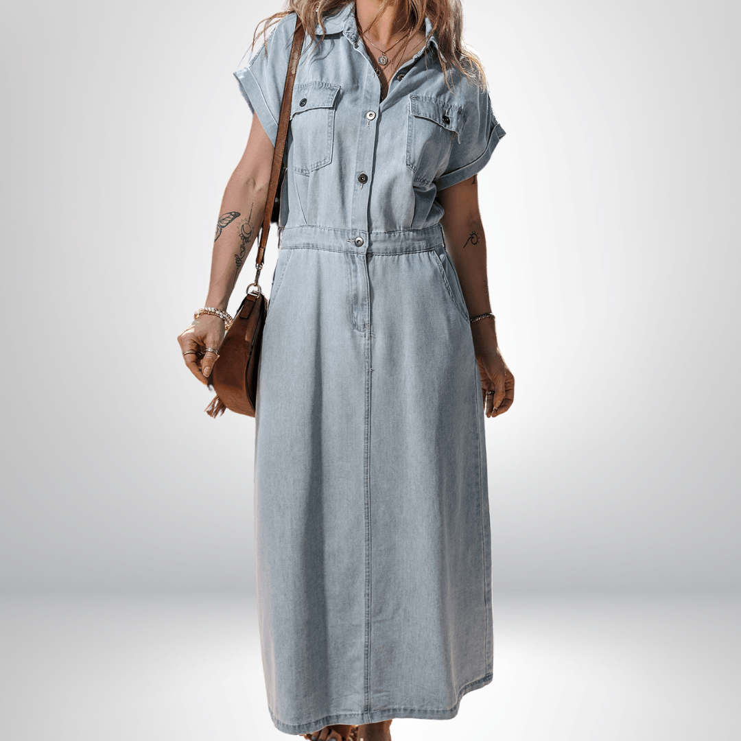 VIVILY | Elegantes Denimkleid mit kurzen Fledermausärmeln