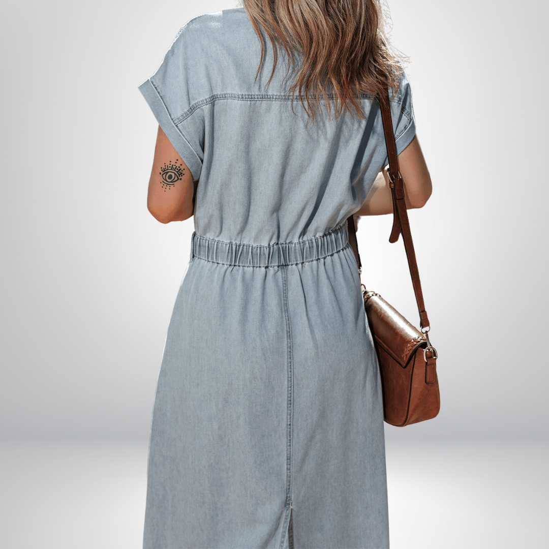 VIVILY | Elegantes Denimkleid mit kurzen Fledermausärmeln