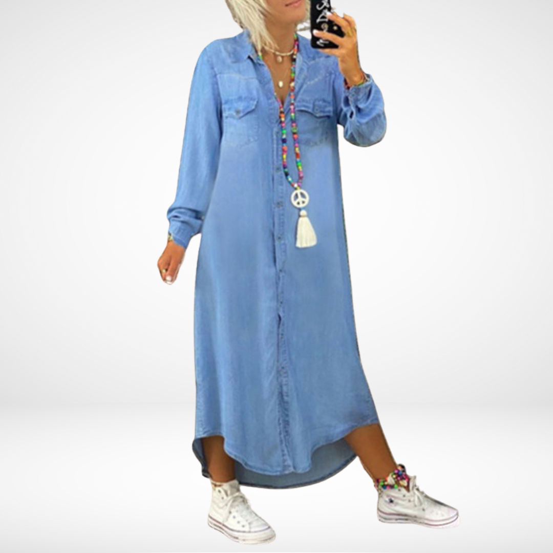 VIVILY | Langärmliges Maxikleid aus Denim