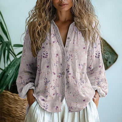 Vivily | Vintage Bluse mit Blattdruck