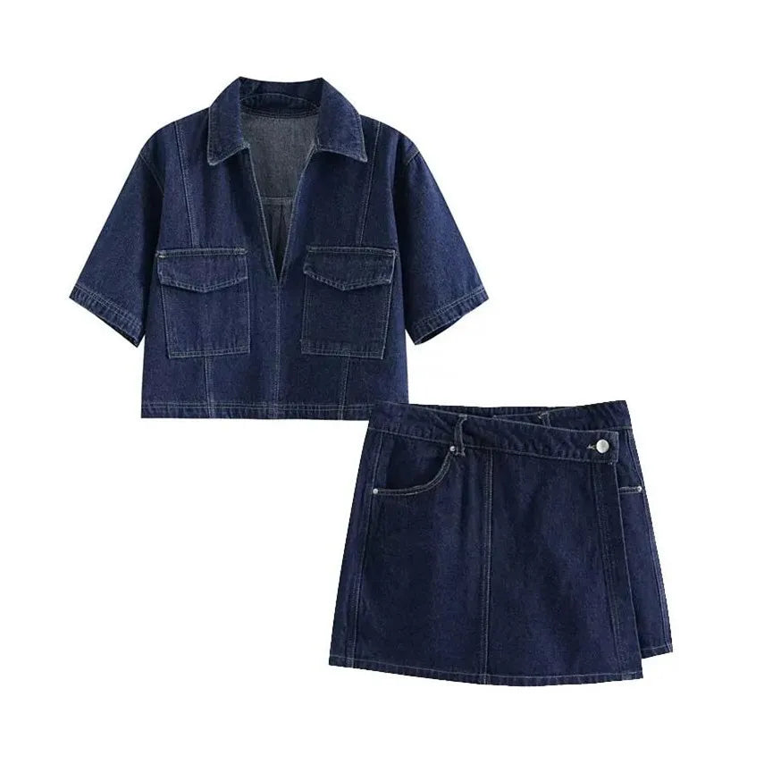 VIVILY | V-Ausschnitt Denim Set