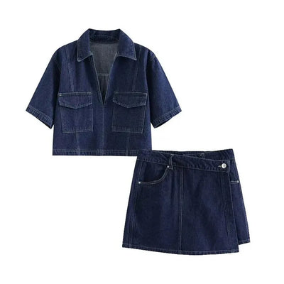 VIVILY | V-Ausschnitt Denim Set