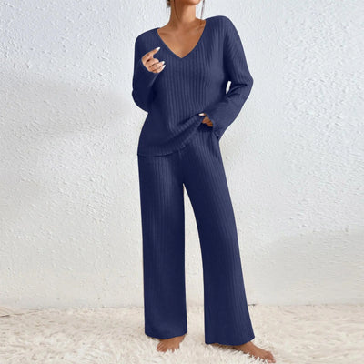 Vivily | Zweiteiliges Set mit geraden Hosen und V-Ausschnitt-Top