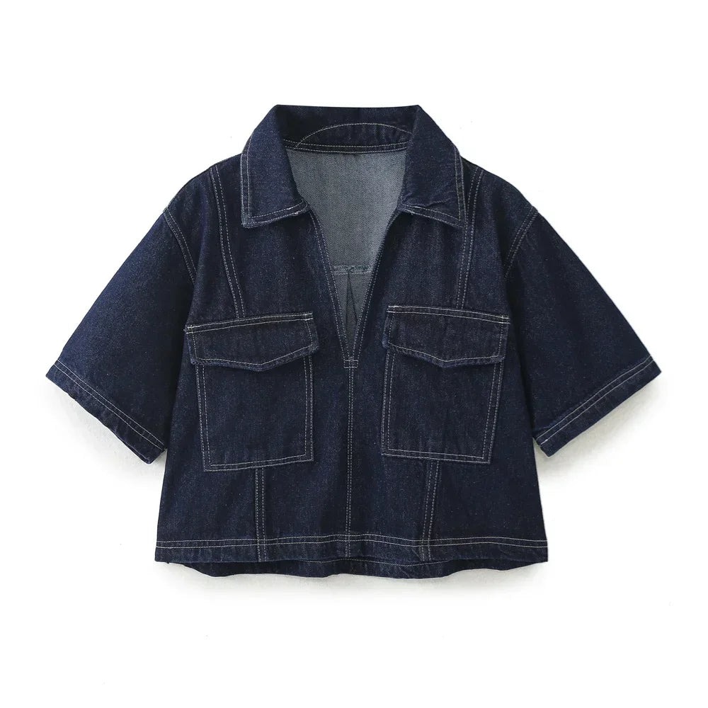 VIVILY | V-Ausschnitt Denim Set