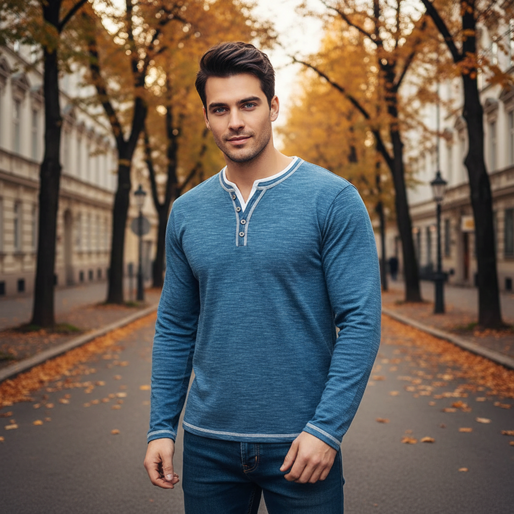 Vivily | Herren Langarmshirt mit V-Ausschnitt
