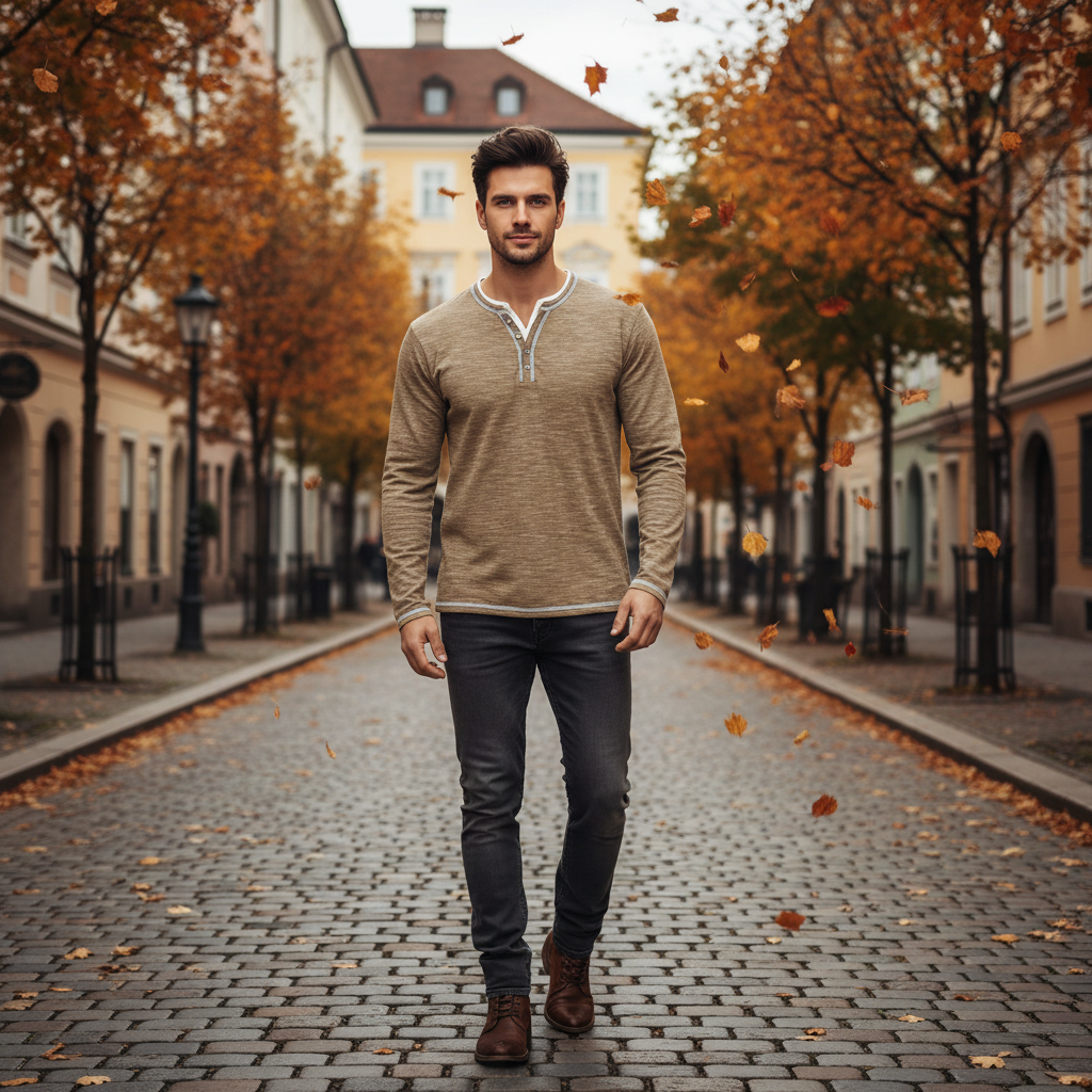 Vivily | Herren Langarmshirt mit V-Ausschnitt