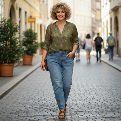 Vivily | Vintage Bluse mit Blattdruck