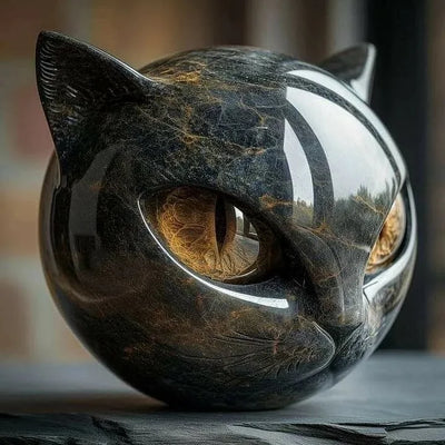 Elara™ | Skulptur Schwarzer Katzenkopf