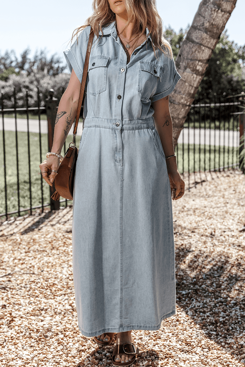VIVILY | Elegantes Denimkleid mit kurzen Fledermausärmeln