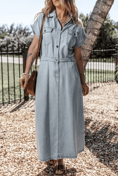 VIVILY | Elegantes Denimkleid mit kurzen Fledermausärmeln