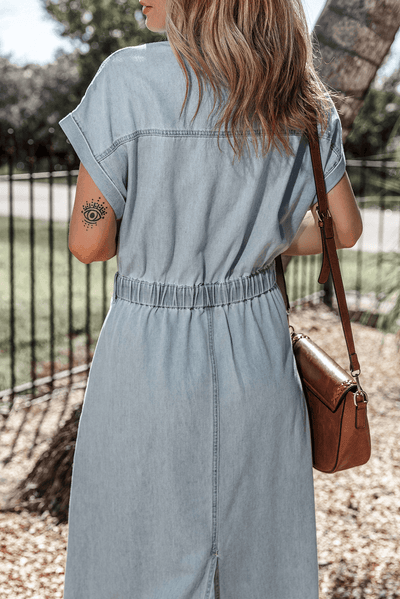VIVILY | Elegantes Denimkleid mit kurzen Fledermausärmeln