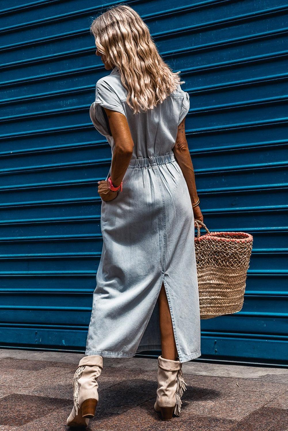 VIVILY | Elegantes Denimkleid mit kurzen Fledermausärmeln