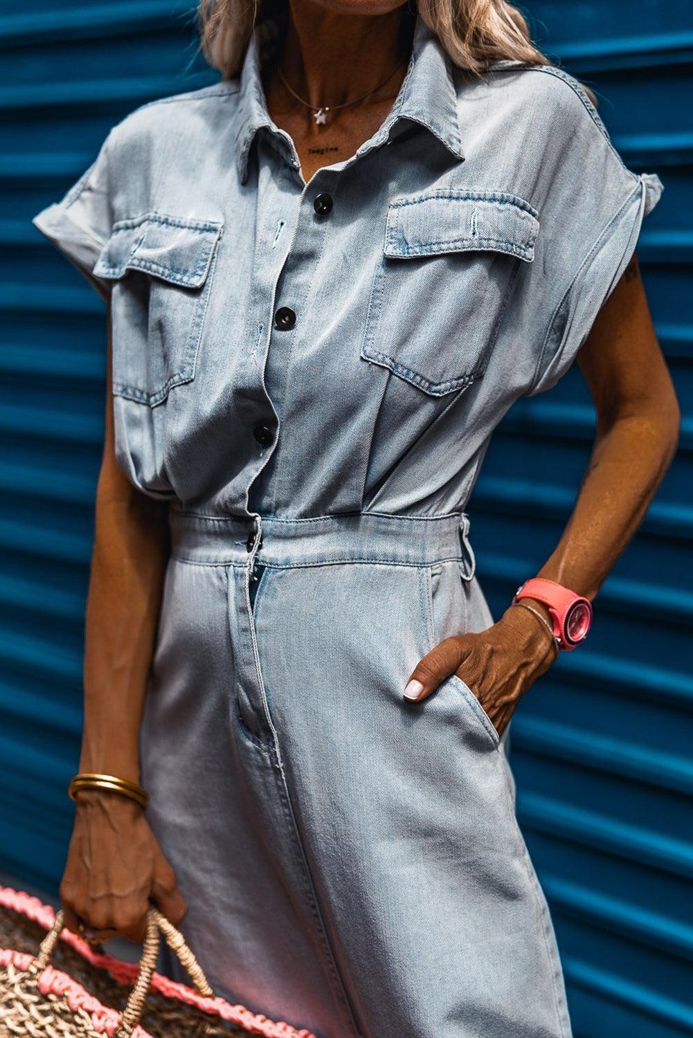 VIVILY | Elegantes Denimkleid mit kurzen Fledermausärmeln