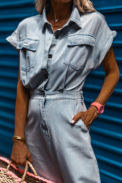 VIVILY | Elegantes Denimkleid mit kurzen Fledermausärmeln