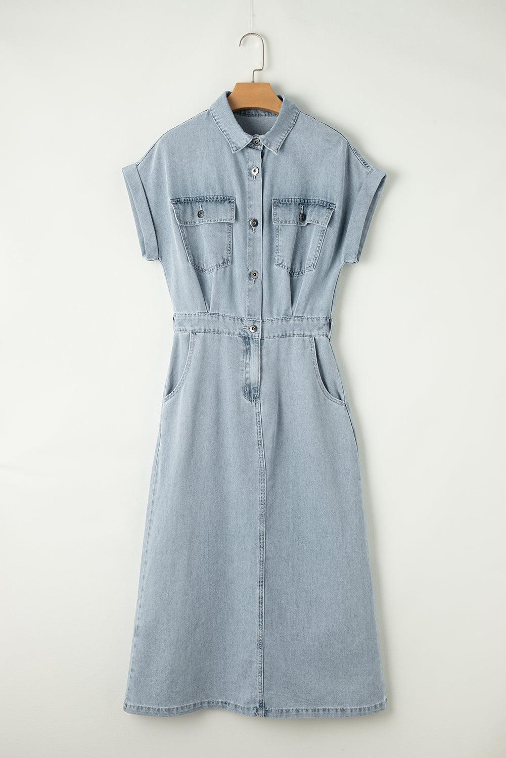 VIVILY | Elegantes Denimkleid mit kurzen Fledermausärmeln