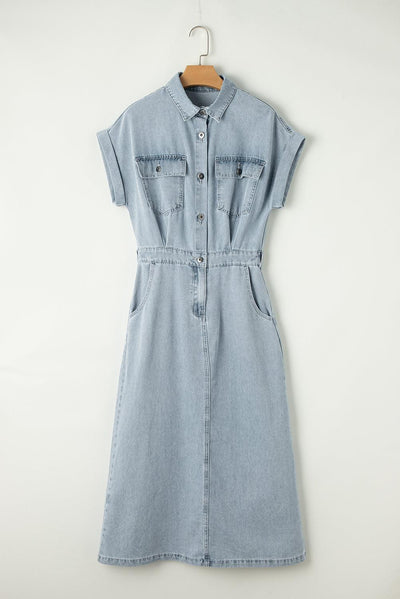VIVILY | Elegantes Denimkleid mit kurzen Fledermausärmeln