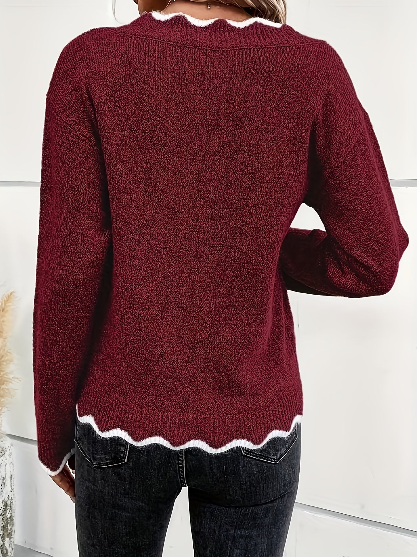 VIVILY | Pullover mit V-Ausschnitt und Wellenkante